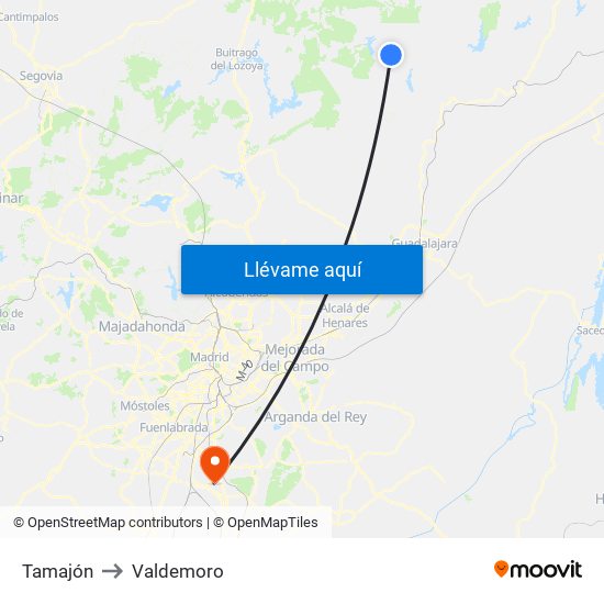 Tamajón to Valdemoro map