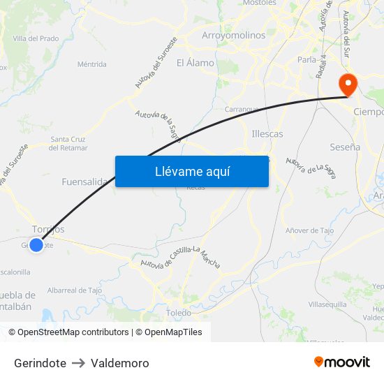 Gerindote to Valdemoro map