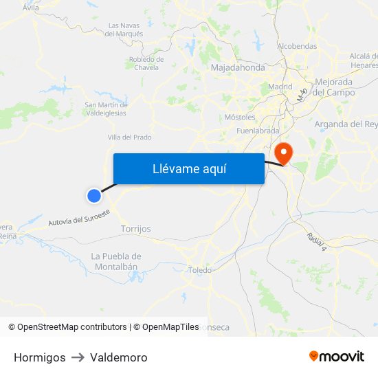 Hormigos to Valdemoro map