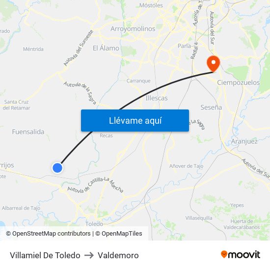 Villamiel De Toledo to Valdemoro map