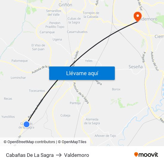 Cabañas De La Sagra to Valdemoro map