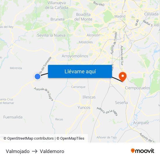 Valmojado to Valdemoro map