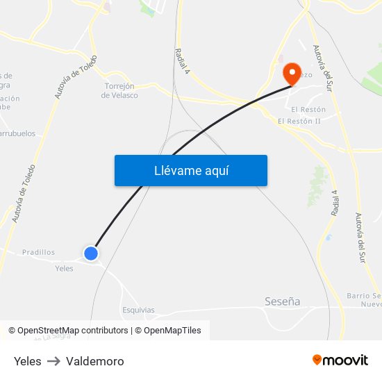 Yeles to Valdemoro map