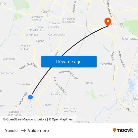 Yuncler to Valdemoro map