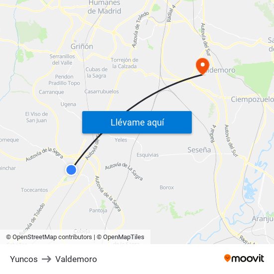 Yuncos to Valdemoro map