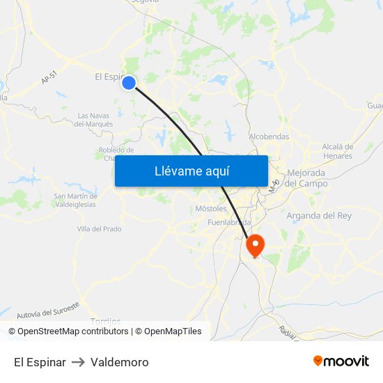 El Espinar to Valdemoro map
