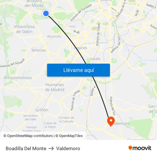 Boadilla Del Monte to Valdemoro map