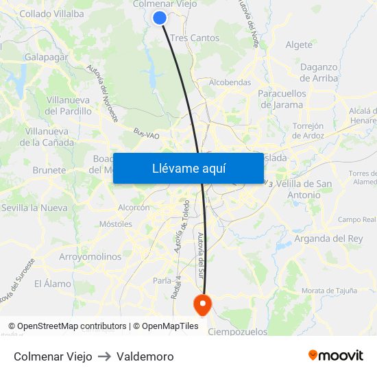 Colmenar Viejo to Valdemoro map