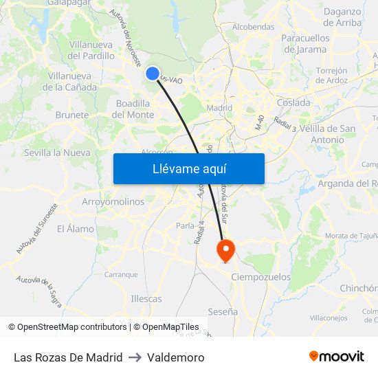 Las Rozas De Madrid to Valdemoro map