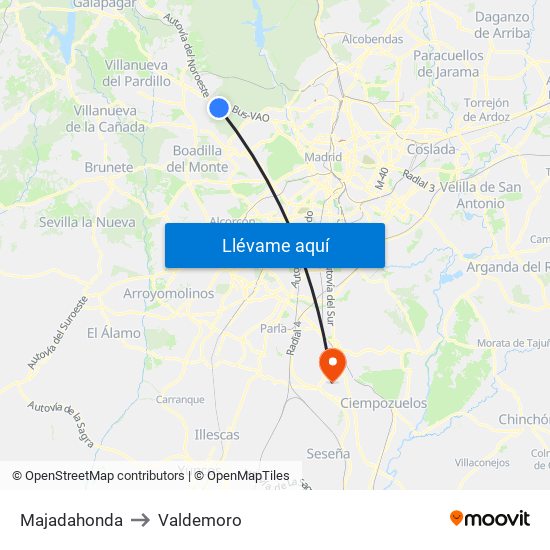 Majadahonda to Valdemoro map