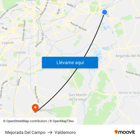 Mejorada Del Campo to Valdemoro map