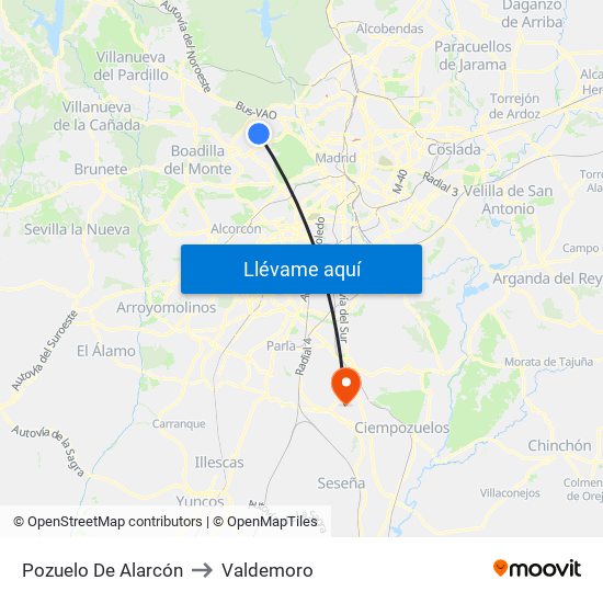Pozuelo De Alarcón to Valdemoro map