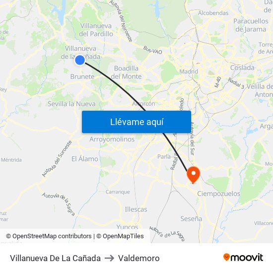 Villanueva De La Cañada to Valdemoro map