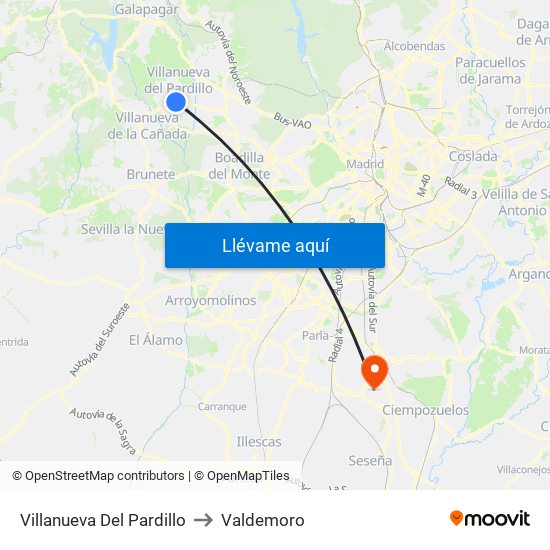 Villanueva Del Pardillo to Valdemoro map