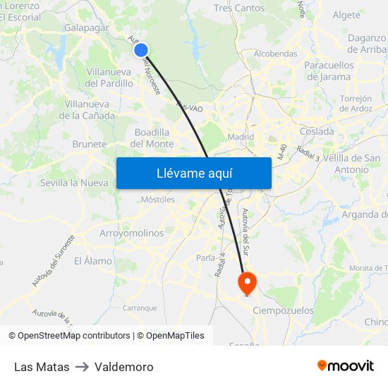 Las Matas to Valdemoro map