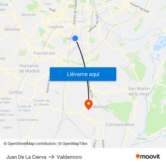 Juan De La Cierva to Valdemoro map