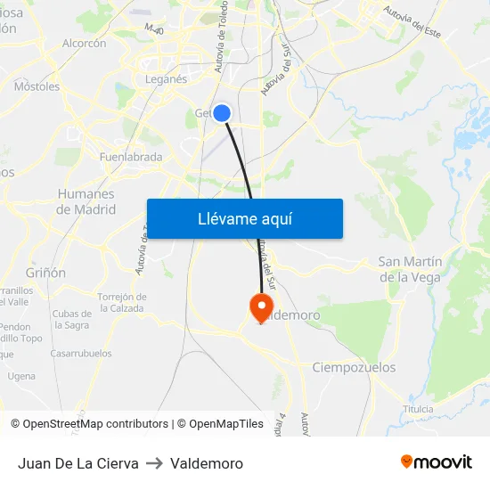 Juan De La Cierva to Valdemoro map