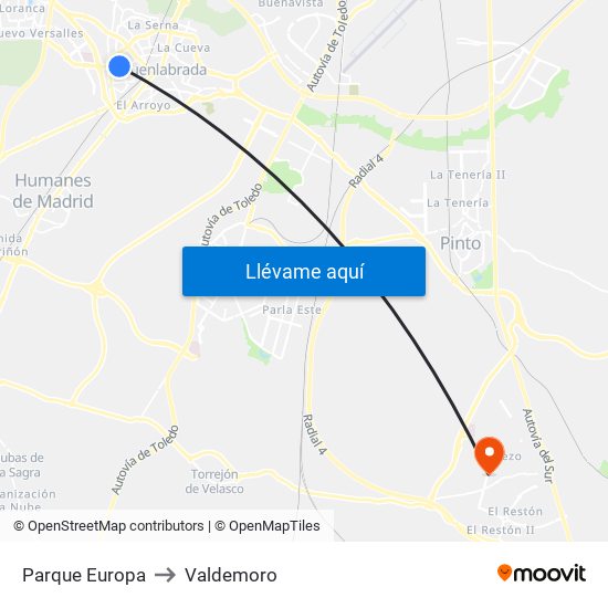 Parque Europa to Valdemoro map