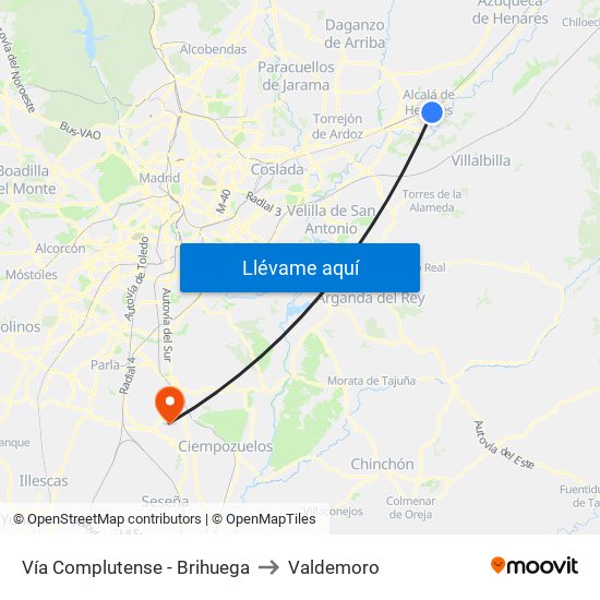 Vía Complutense - Brihuega to Valdemoro map