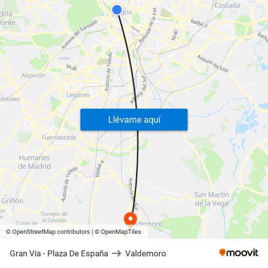 Gran Vía - Plaza De España to Valdemoro map
