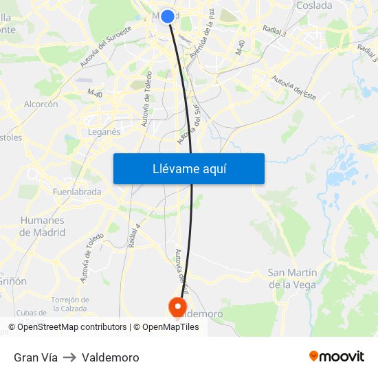 Gran Vía to Valdemoro map