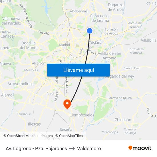 Av. Logroño - Pza. Pajarones to Valdemoro map