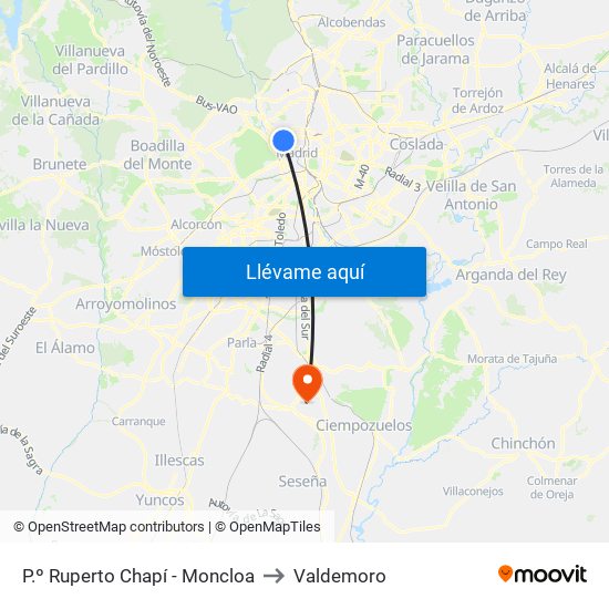 P.º Ruperto Chapí - Moncloa to Valdemoro map