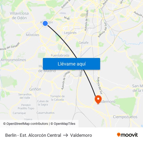 Berlín - Est. Alcorcón Central to Valdemoro map