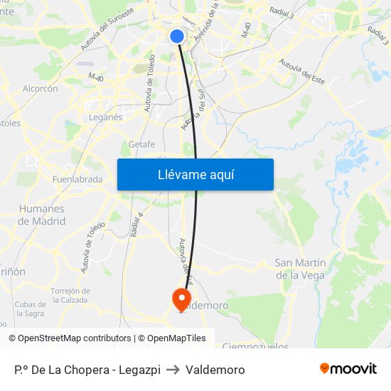 P.º De La Chopera - Legazpi to Valdemoro map