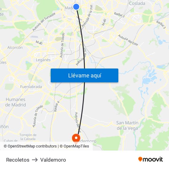 Recoletos to Valdemoro map