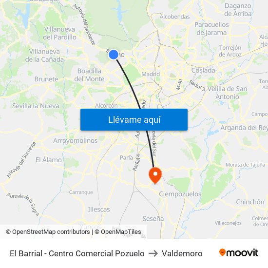 El Barrial - Centro Comercial Pozuelo to Valdemoro map