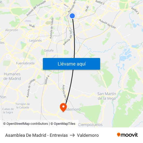 Asamblea De Madrid - Entrevías to Valdemoro map