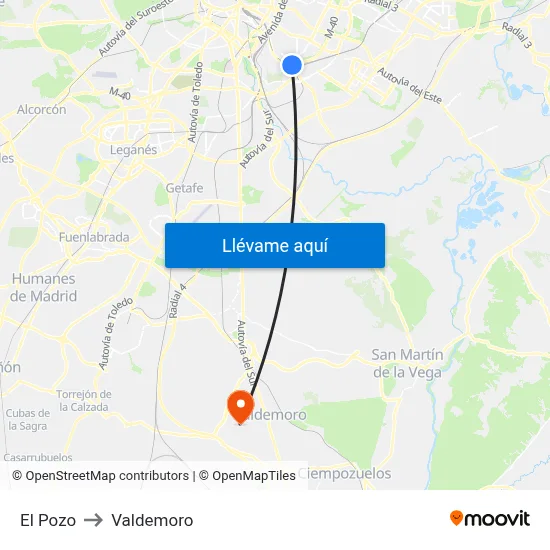 El Pozo to Valdemoro map