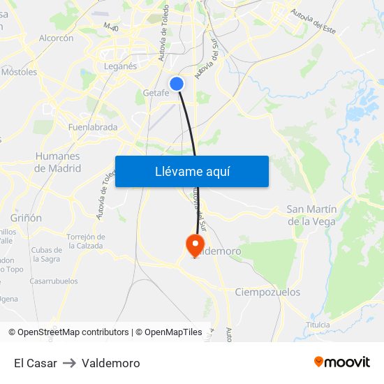 El Casar to Valdemoro map