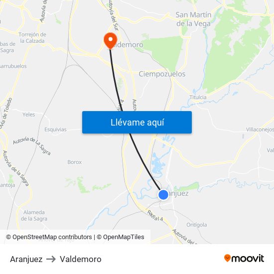 Aranjuez to Valdemoro map