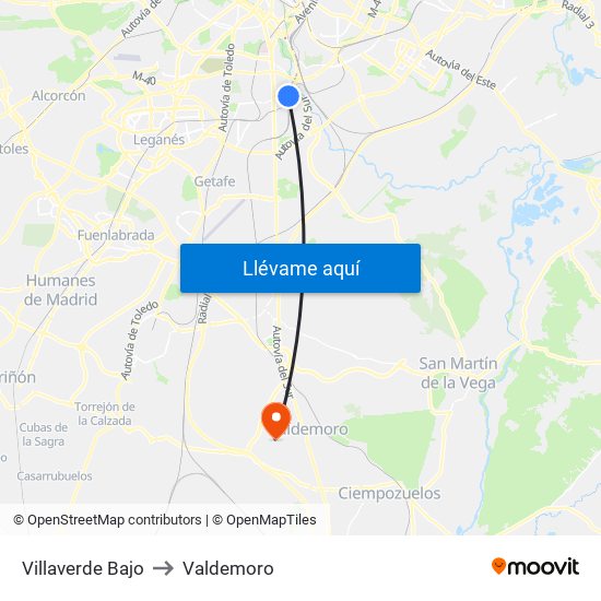 Villaverde Bajo to Valdemoro map