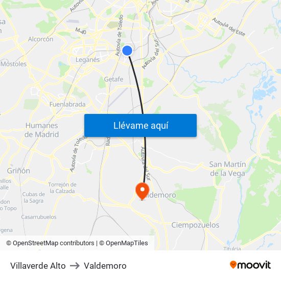 Villaverde Alto to Valdemoro map