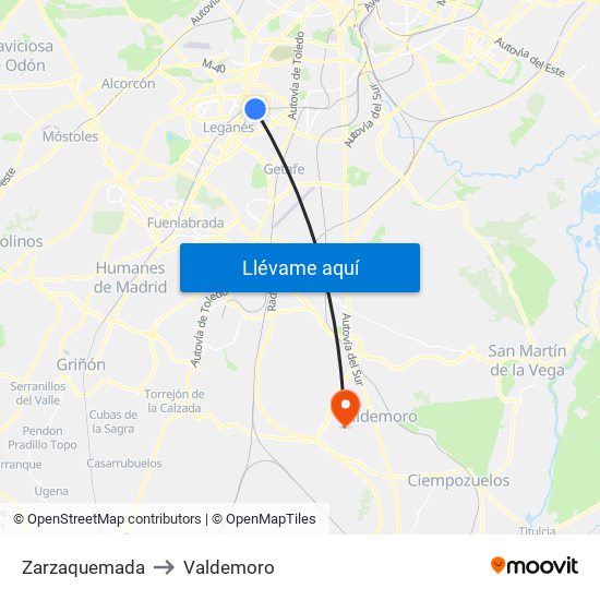 Zarzaquemada to Valdemoro map