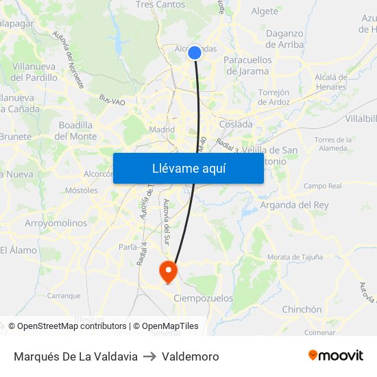 Marqués De La Valdavia to Valdemoro map