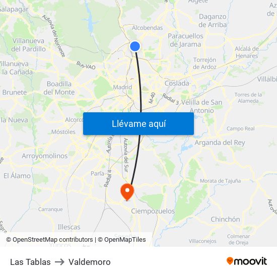 Las Tablas to Valdemoro map