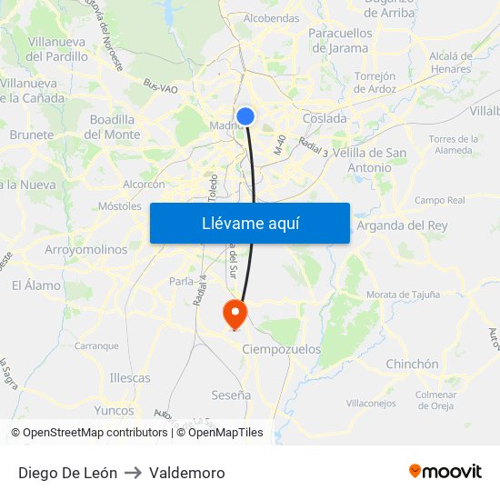 Diego De León to Valdemoro map