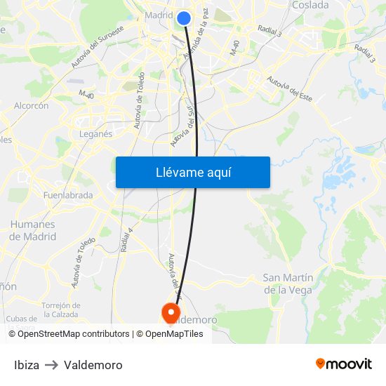Ibiza to Valdemoro map