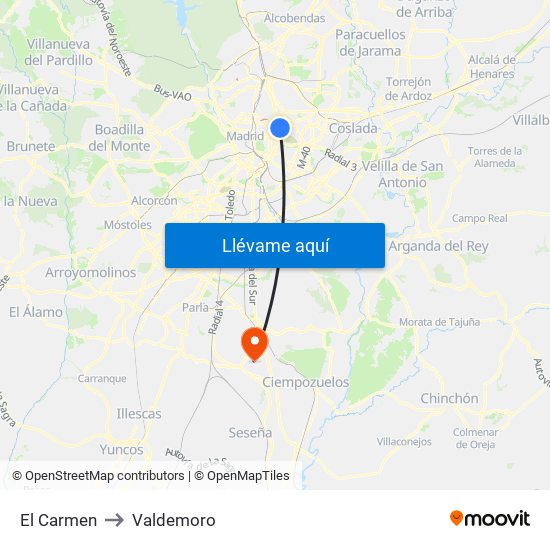 El Carmen to Valdemoro map