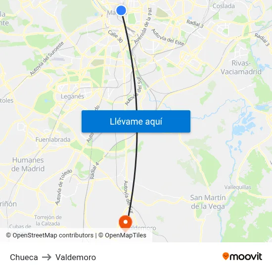 Chueca to Valdemoro map