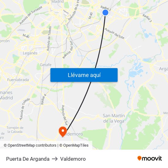 Puerta De Arganda to Valdemoro map