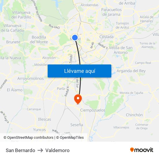 San Bernardo to Valdemoro map