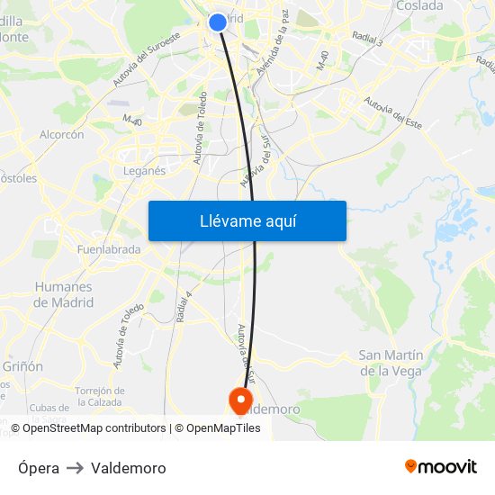 Ópera to Valdemoro map