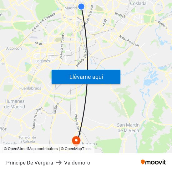 Príncipe De Vergara to Valdemoro map
