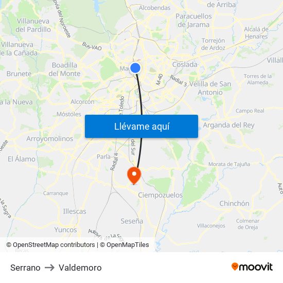 Serrano to Valdemoro map