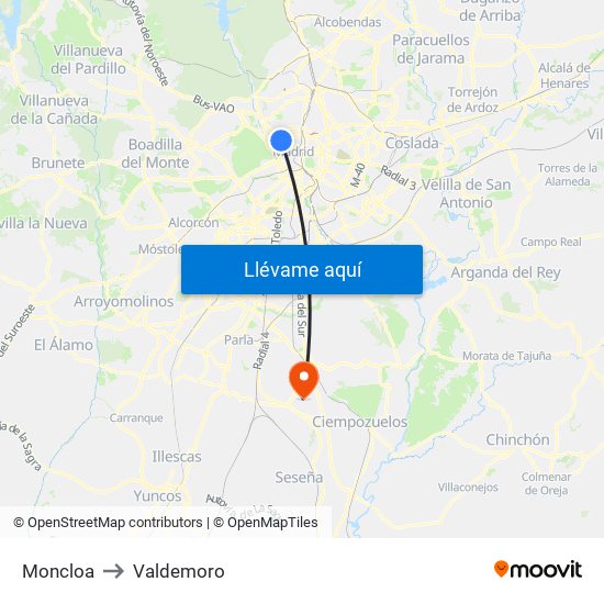 Moncloa to Valdemoro map